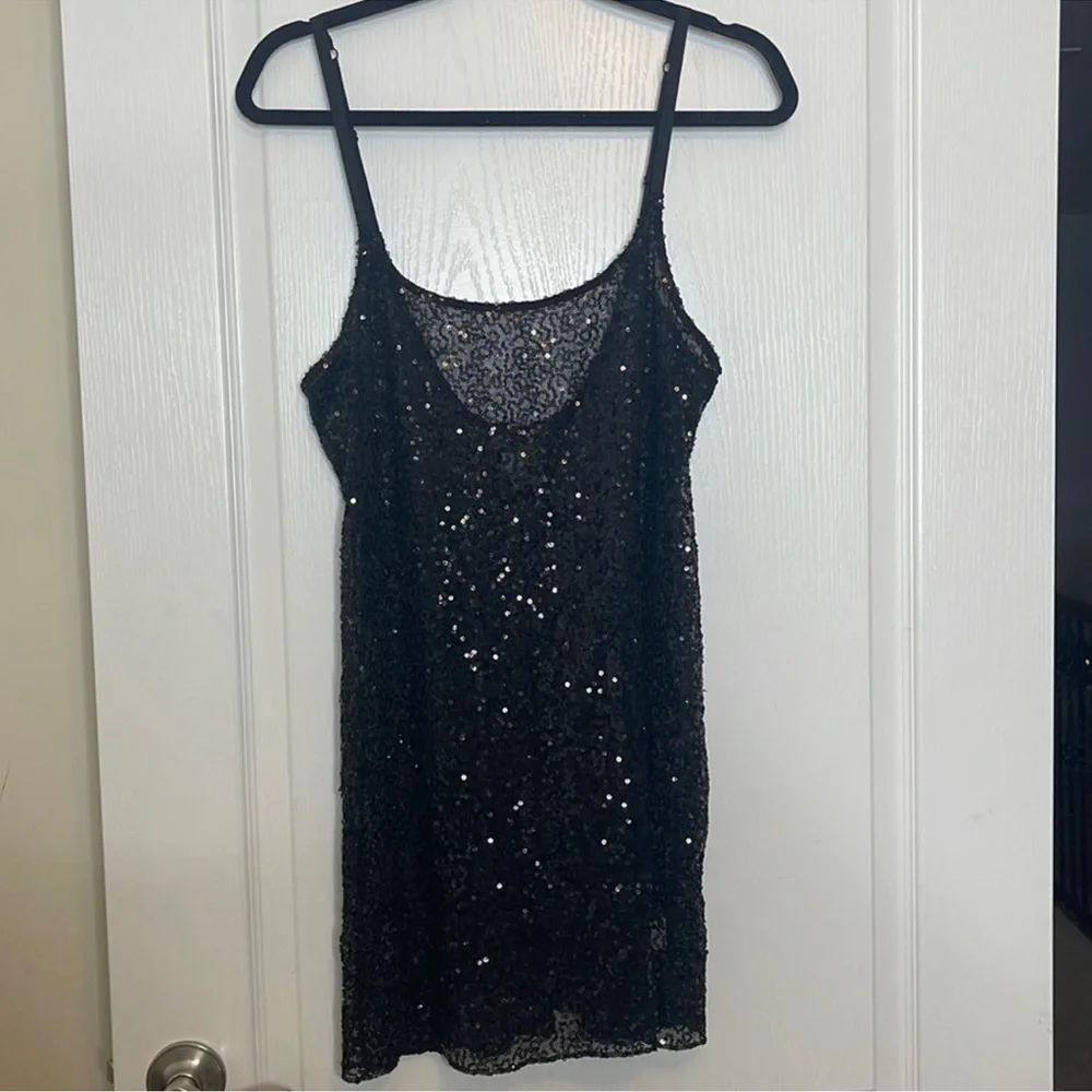 Free People Intimately Free Sexy Sheer Sequined Slip Dress Black. Size Large